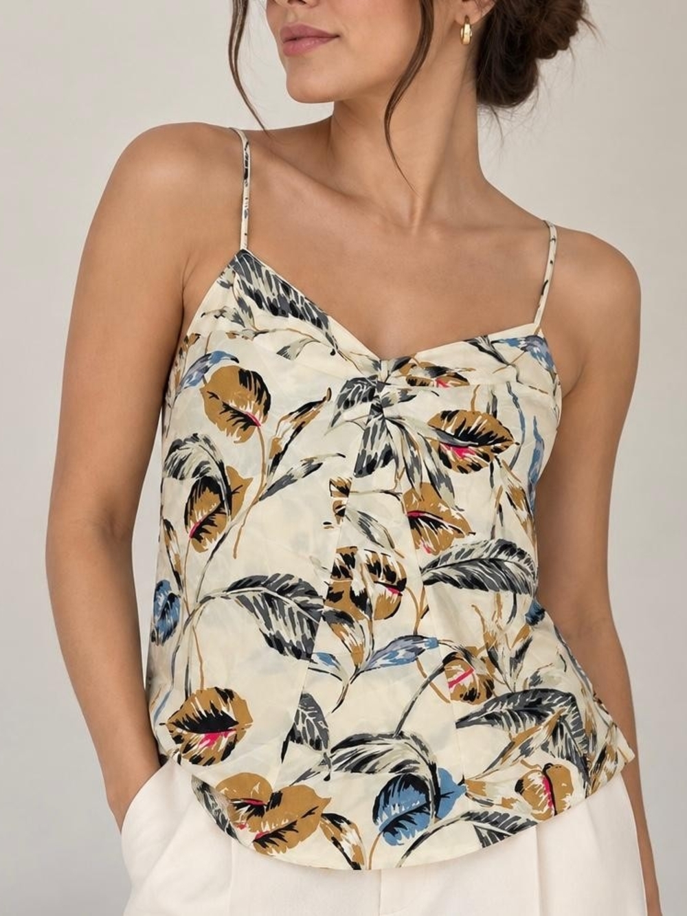 Madewell Silk Camisole Top Womens M Tropical Leaf Print NWT Crisscross Strap